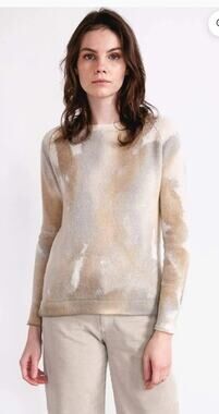Ploumanac'h Women's Cashmere Blend Appin Camo Sand Storm Hand-painted Sweater M